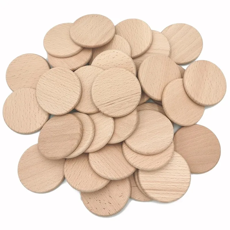 Board Game With Chips - 50 Peças de Círculos de Madeira